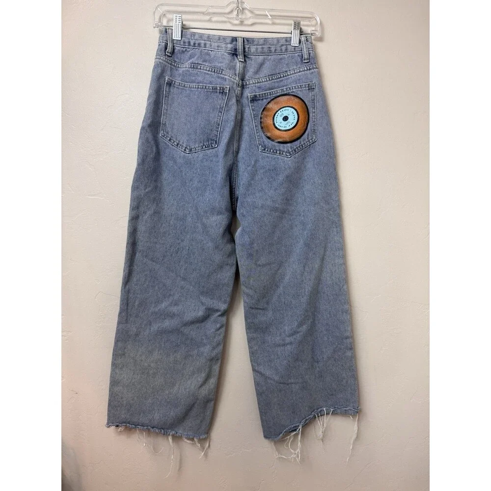 Skinny Fries High Rise Wide Leg Jeans Large Logo Skater Size 3 Y2K 90's - Picture 4 of 8